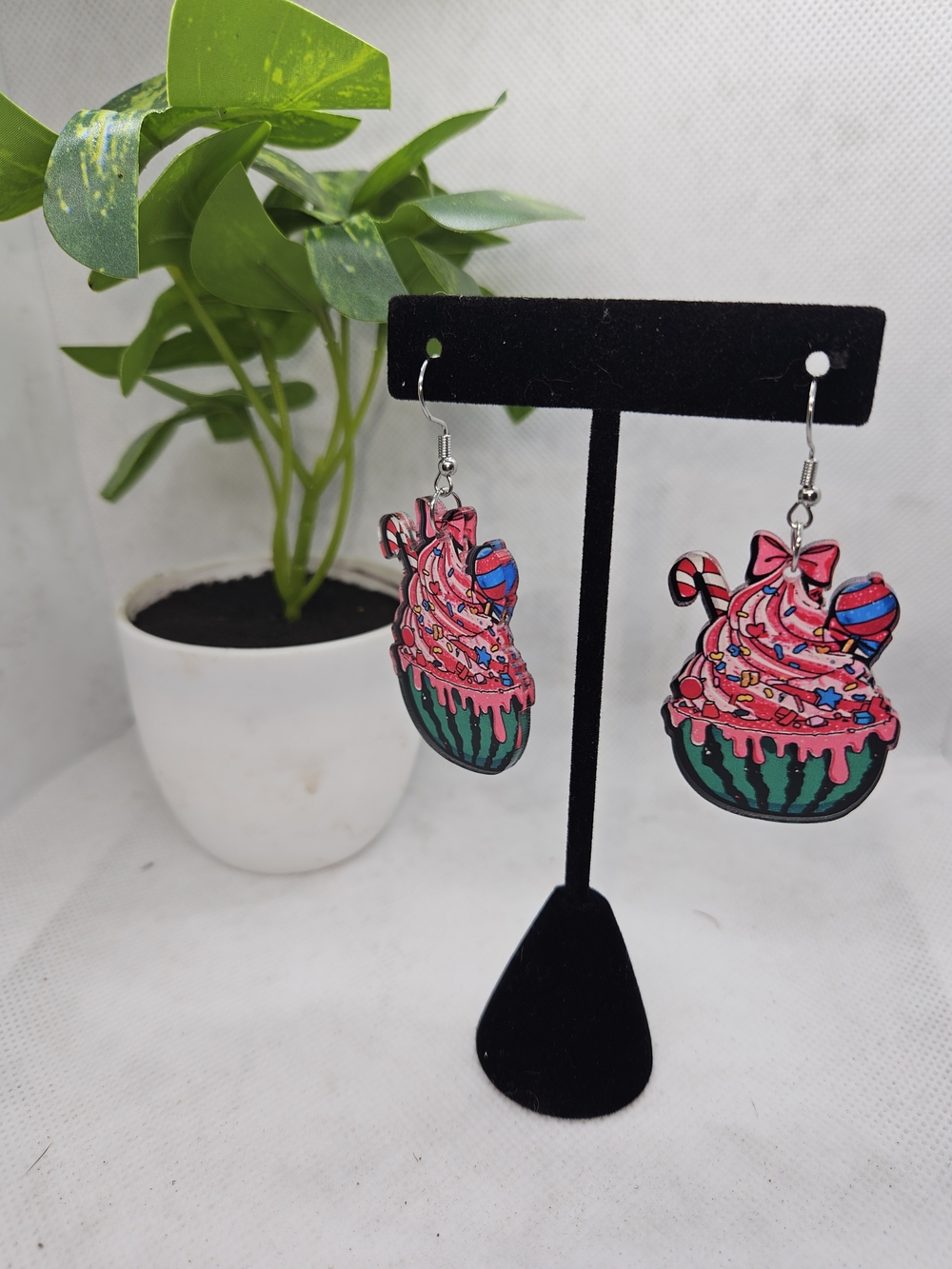 Cute Pink Cupcake Dangle Earrings - Women's Jewelry